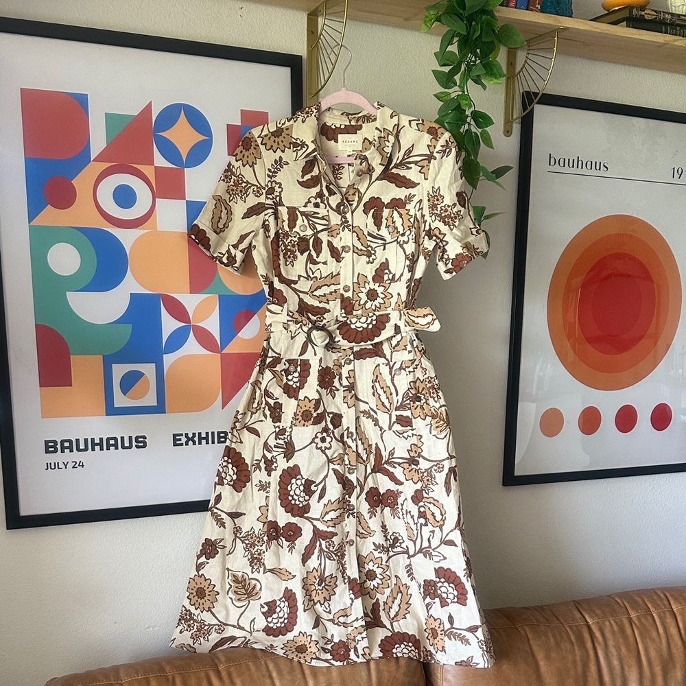 Sezane Floral Print Maxi Dress - Cream and Brown